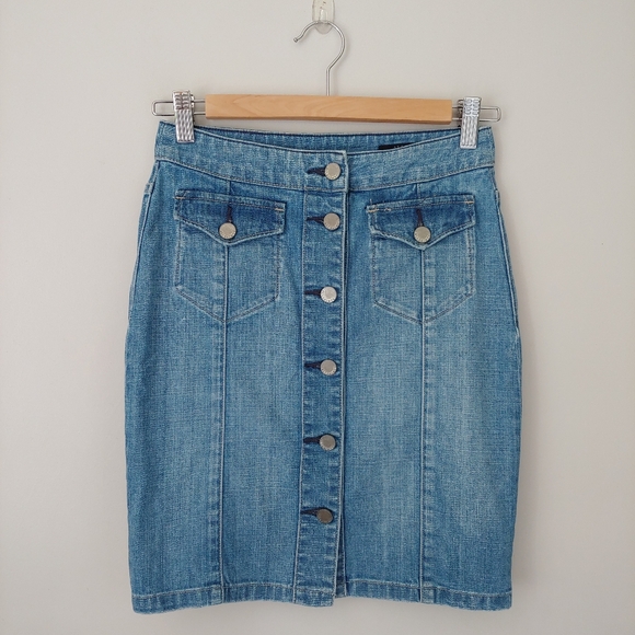 All Saints June Denim Skirt Button Up Size 0 - Picture 6 of 13